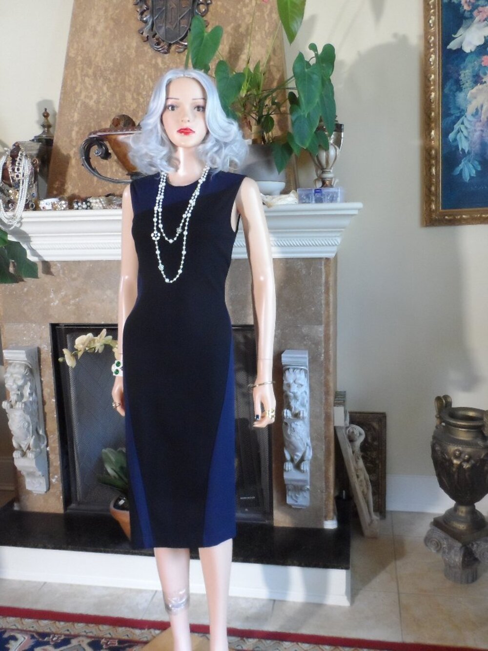 Stella McCartney Black & Blue Color Block Midi Dress IT 46- US 10